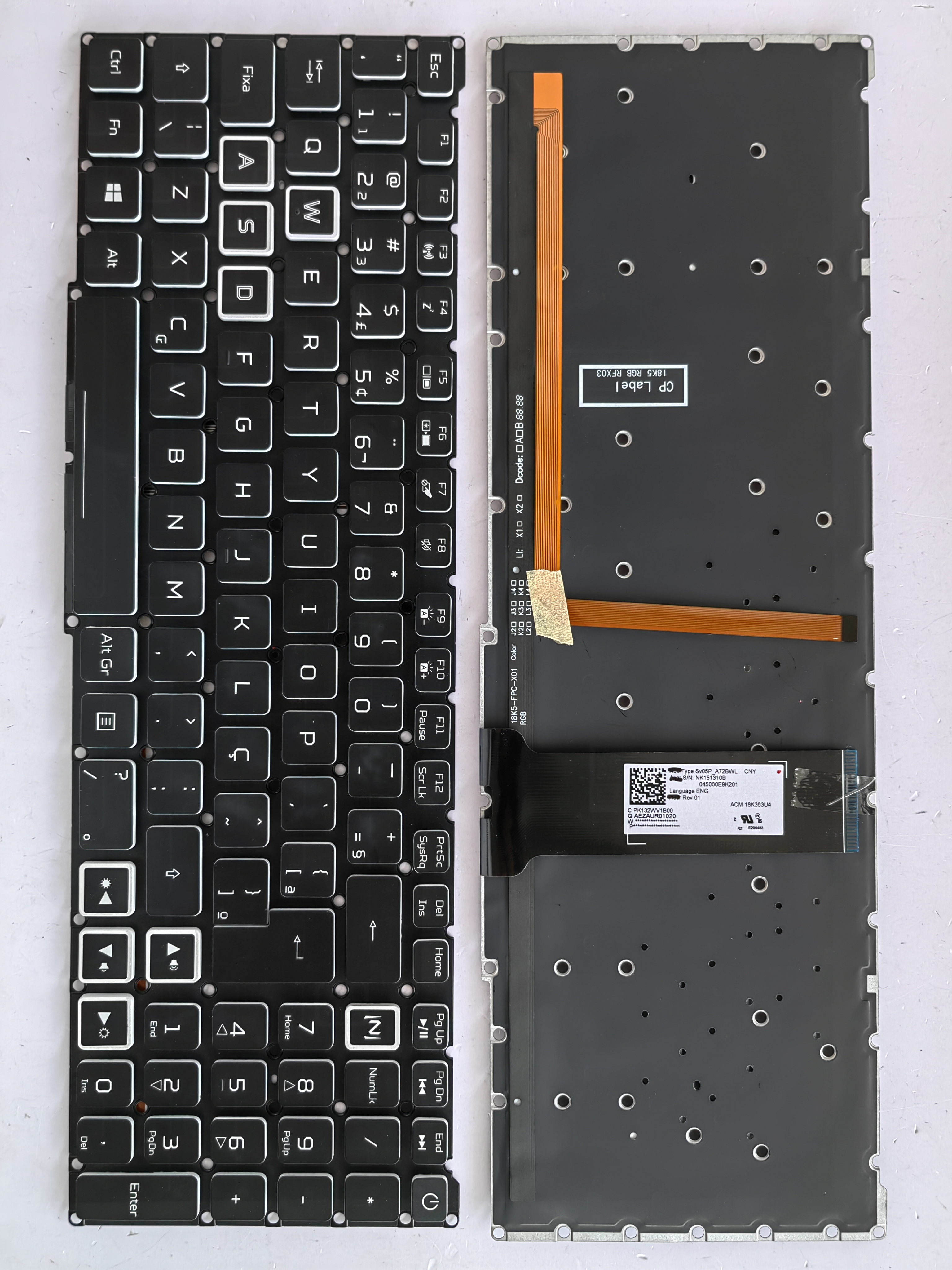Picture of New Replacement Laptop Keyboard For ACER AN515-54 Colorful backlight BLACK Backlit,White Side (OEM) BR Layout
